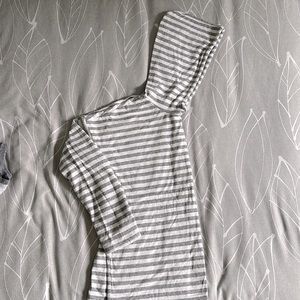 Gray & White Striped Hoodie